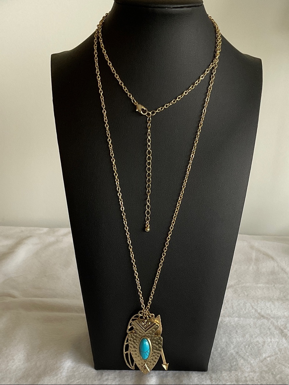 Gold Turquoise Long Charm Necklace